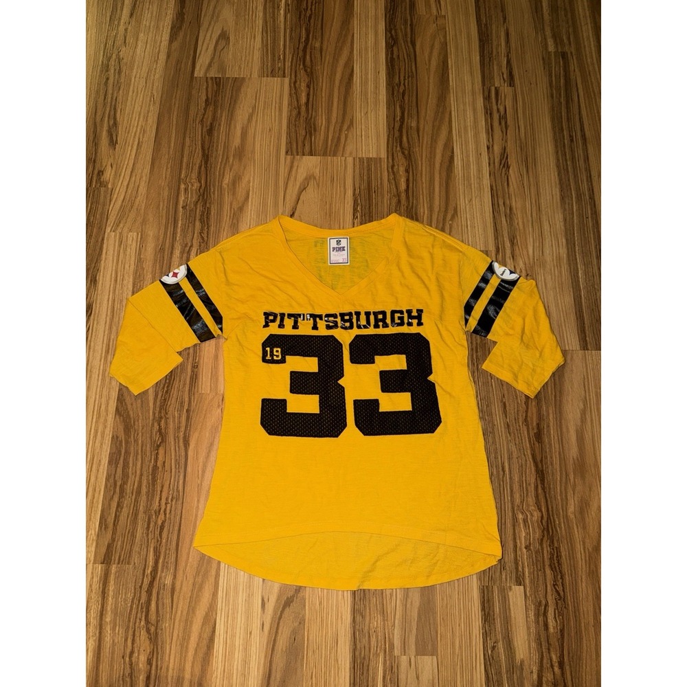 Victoria's Secret PINK Yellow Pittsburgh Steelers V-Neck T-Shirt XS